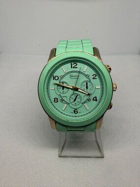 Geneva 6839J-Teal-Gold Unisex Boyfriend Chrono Style Link Watch Teal-Gold